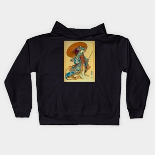 Vintage Art Nouveau Traditional Japanese Anthropomorphic Kitsune Kids Hoodie